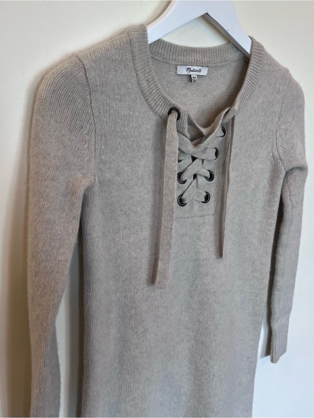 Madewell Oatmeal Lace up Merino Wool Sweater Dress Womens size XXS Beige - Picture 2 of 6